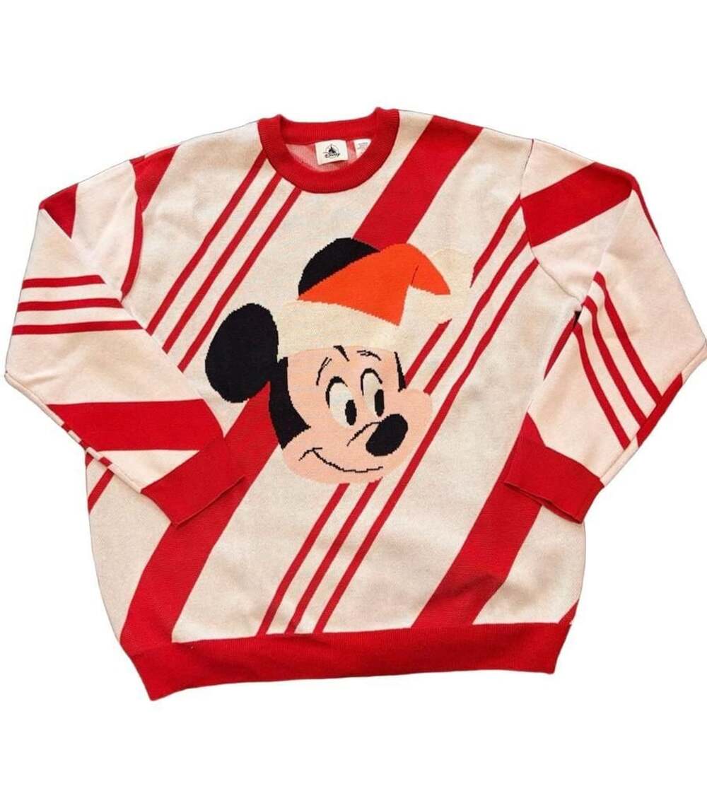 Disney Mickey Mouse Holiday Christmas Sweater Size XXL Candy Cane Stripes